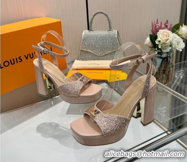 Best Price Louis Vuitton Swing Platform Sandals 11cm in Suede and Strass Nude 1AICSA 1219123