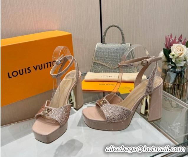 Best Price Louis Vuitton Swing Platform Sandals 11cm in Suede and Strass Nude 1AICSA 1219123