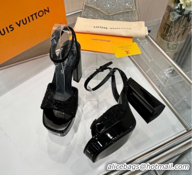 Purchase Louis Vuitton Swing Platform Sandals 11cm in Suede and Strass Black2 1AICSA 1219124