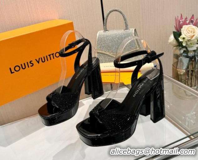 Purchase Louis Vuitton Swing Platform Sandals 11cm in Suede and Strass Black2 1AICSA 1219124