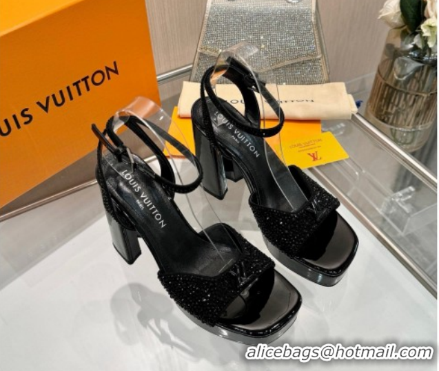Purchase Louis Vuitton Swing Platform Sandals 11cm in Suede and Strass Black2 1AICSA 1219124