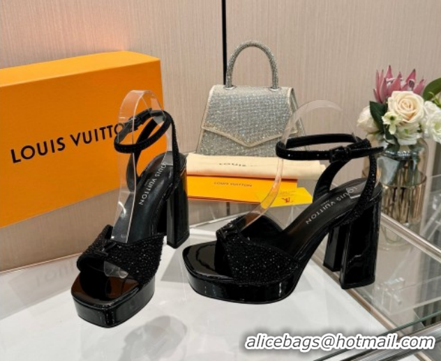 Purchase Louis Vuitton Swing Platform Sandals 11cm in Suede and Strass Black2 1AICSA 1219124