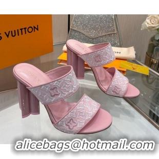 Popular Style Louis Vuitton Silhouette Heel Slides Sandal 10cm in Monogram Embroidery Pink LV121901 1219125