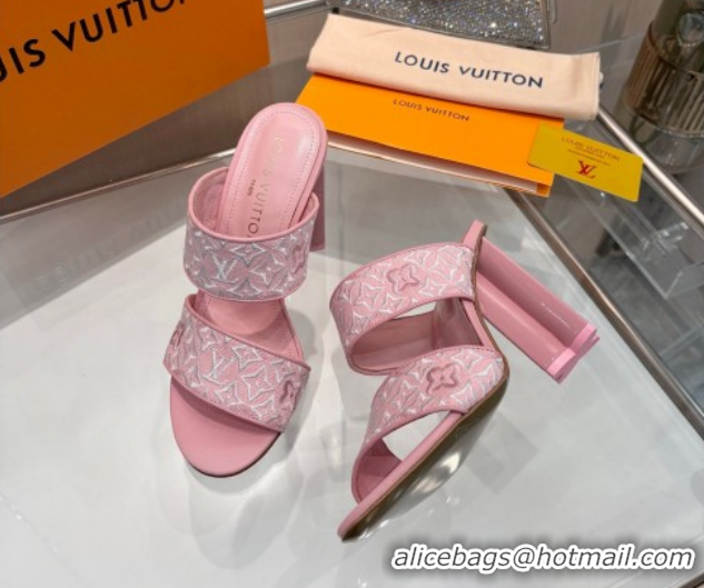 Popular Style Louis Vuitton Silhouette Heel Slides Sandal 10cm in Monogram Embroidery Pink LV121901 1219125