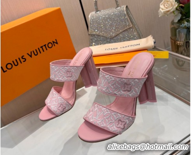 Popular Style Louis Vuitton Silhouette Heel Slides Sandal 10cm in Monogram Embroidery Pink LV121901 1219125