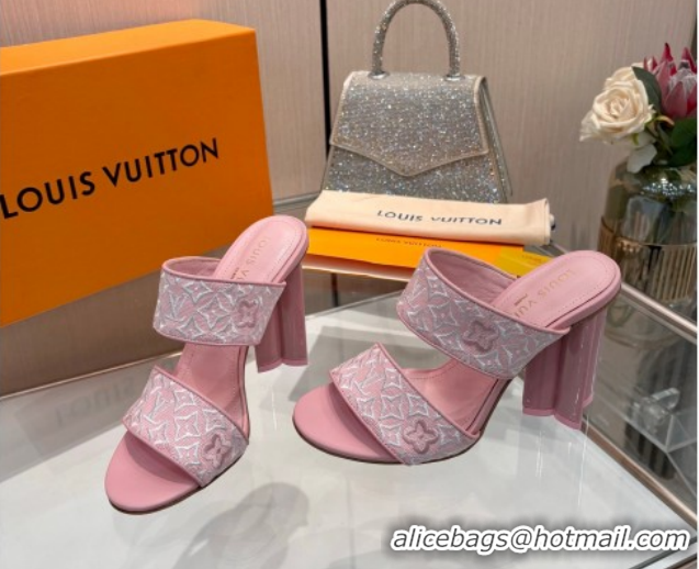 Popular Style Louis Vuitton Silhouette Heel Slides Sandal 10cm in Monogram Embroidery Pink LV121901 1219125
