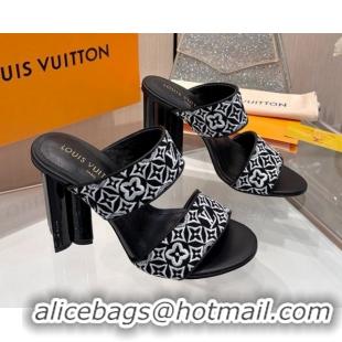 Top Grade Louis Vuitton Silhouette Heel Slides Sandal 10cm in Monogram Embroidery Black LV121901 1219126