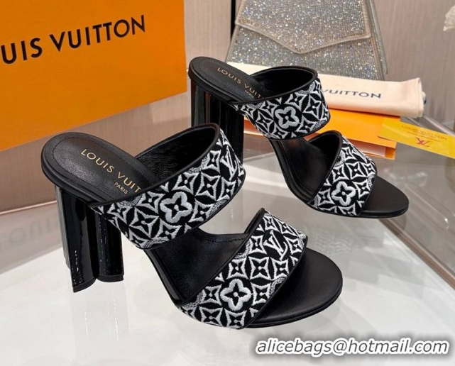 Top Grade Louis Vuitton Silhouette Heel Slides Sandal 10cm in Monogram Embroidery Black LV121901 1219126