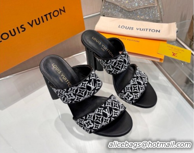 Top Grade Louis Vuitton Silhouette Heel Slides Sandal 10cm in Monogram Embroidery Black LV121901 1219126