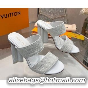 Good Quality Louis Vuitton Silhouette Heel Slides Sandal 10cm in Monogram Embroidery White LV121901 1219127