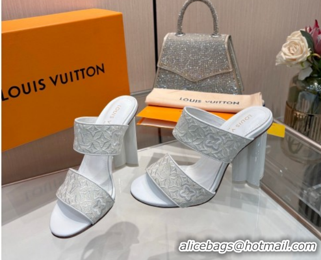 Good Quality Louis Vuitton Silhouette Heel Slides Sandal 10cm in Monogram Embroidery White LV121901 1219127