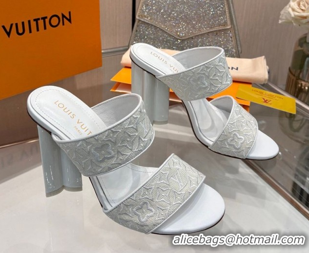 Good Quality Louis Vuitton Silhouette Heel Slides Sandal 10cm in Monogram Embroidery White LV121901 1219127