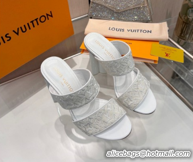 Good Quality Louis Vuitton Silhouette Heel Slides Sandal 10cm in Monogram Embroidery White LV121901 1219127