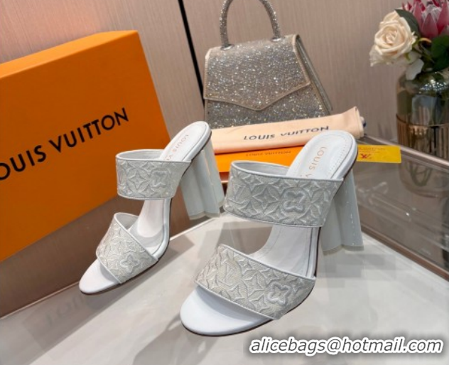 Good Quality Louis Vuitton Silhouette Heel Slides Sandal 10cm in Monogram Embroidery White LV121901 1219127