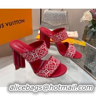 Classic Hot Louis Vuitton Silhouette Heel Slides Sandal 10cm in Monogram Embroidery Red LV121901 1219128