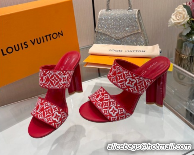 Classic Hot Louis Vuitton Silhouette Heel Slides Sandal 10cm in Monogram Embroidery Red LV121901 1219128