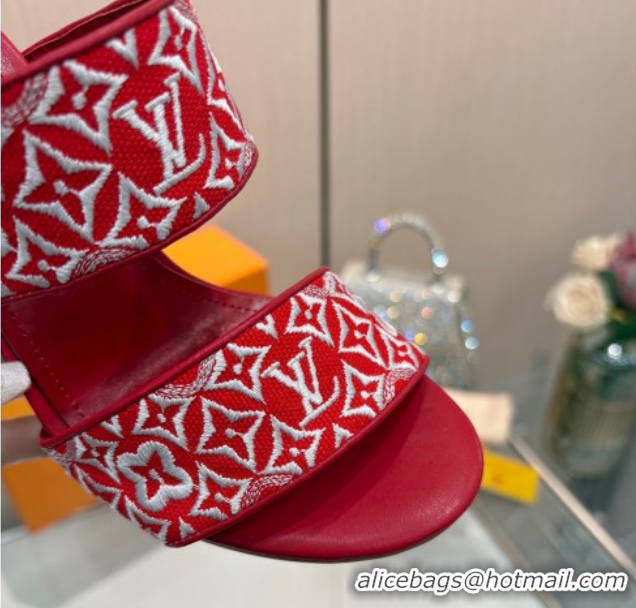 Classic Hot Louis Vuitton Silhouette Heel Slides Sandal 10cm in Monogram Embroidery Red LV121901 1219128