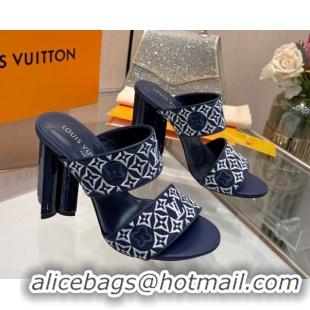 Best Price Louis Vuitton Silhouette Heel Slides Sandal 10cm in Monogram Embroidery Blue LV121901 1219129