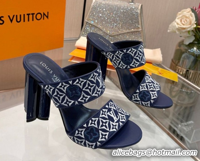 Best Price Louis Vuitton Silhouette Heel Slides Sandal 10cm in Monogram Embroidery Blue LV121901 1219129