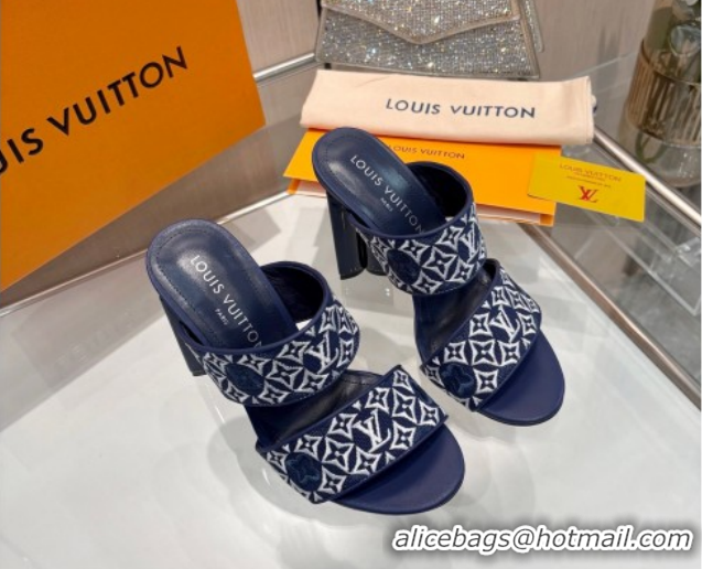 Best Price Louis Vuitton Silhouette Heel Slides Sandal 10cm in Monogram Embroidery Blue LV121901 1219129