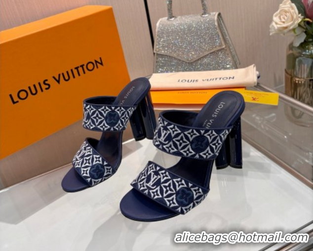 Best Price Louis Vuitton Silhouette Heel Slides Sandal 10cm in Monogram Embroidery Blue LV121901 1219129
