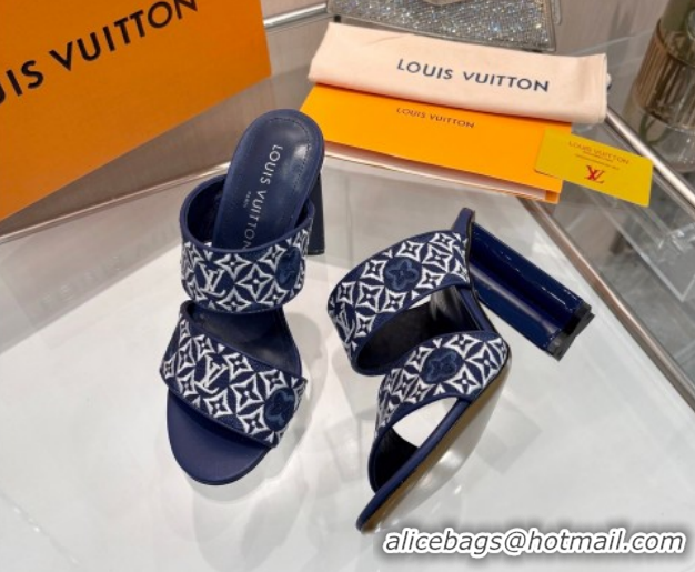 Best Price Louis Vuitton Silhouette Heel Slides Sandal 10cm in Monogram Embroidery Blue LV121901 1219129
