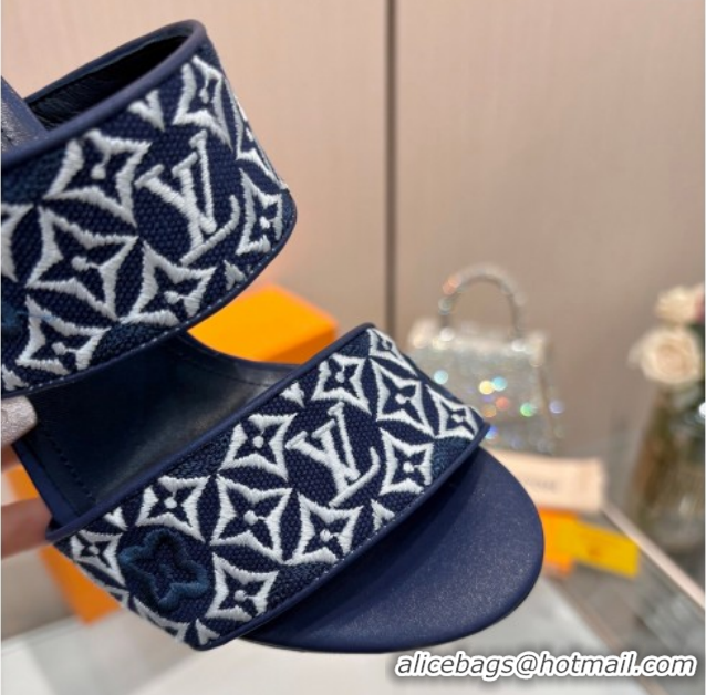 Best Price Louis Vuitton Silhouette Heel Slides Sandal 10cm in Monogram Embroidery Blue LV121901 1219129