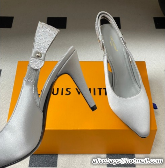 Pretty Style Louis Vuitton Legacy Slingbacks Pump 9cm in Satin and Strass Grey 1AISLV 1219130