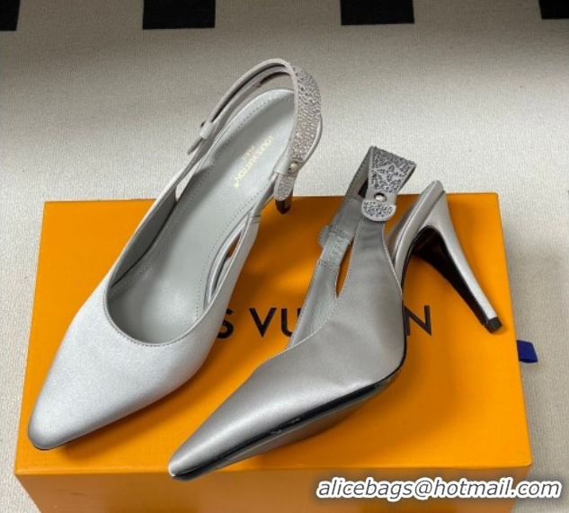 Pretty Style Louis Vuitton Legacy Slingbacks Pump 9cm in Satin and Strass Grey 1AISLV 1219130
