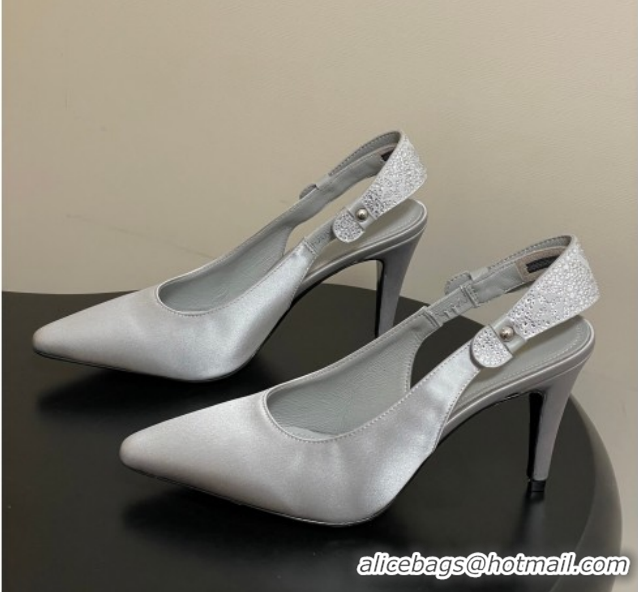 Pretty Style Louis Vuitton Legacy Slingbacks Pump 9cm in Satin and Strass Grey 1AISLV 1219130