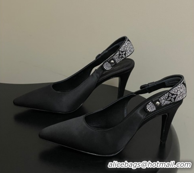 Cheap Price Louis Vuitton Legacy Slingbacks Pump 9cm in Satin and Strass Black 1AISLV 1219131