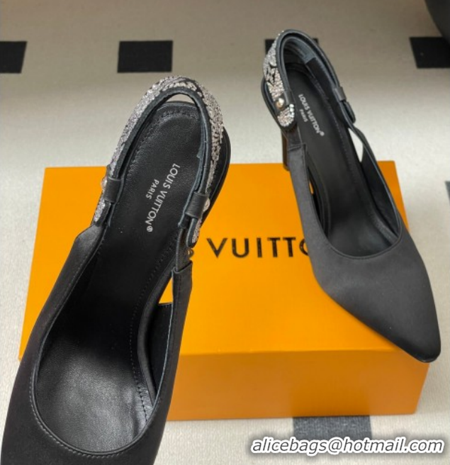 Cheap Price Louis Vuitton Legacy Slingbacks Pump 9cm in Satin and Strass Black 1AISLV 1219131