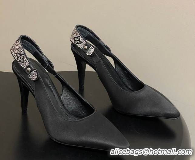 Cheap Price Louis Vuitton Legacy Slingbacks Pump 9cm in Satin and Strass Black 1AISLV 1219131