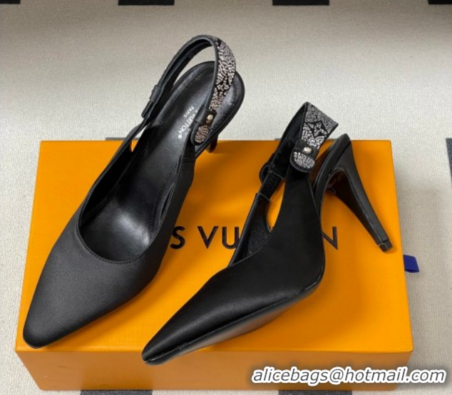 Cheap Price Louis Vuitton Legacy Slingbacks Pump 9cm in Satin and Strass Black 1AISLV 1219131
