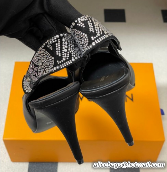 Cheap Price Louis Vuitton Legacy Slingbacks Pump 9cm in Satin and Strass Black 1AISLV 1219131