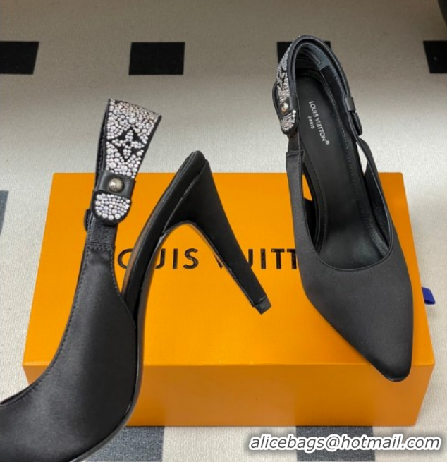 Cheap Price Louis Vuitton Legacy Slingbacks Pump 9cm in Satin and Strass Black 1AISLV 1219131