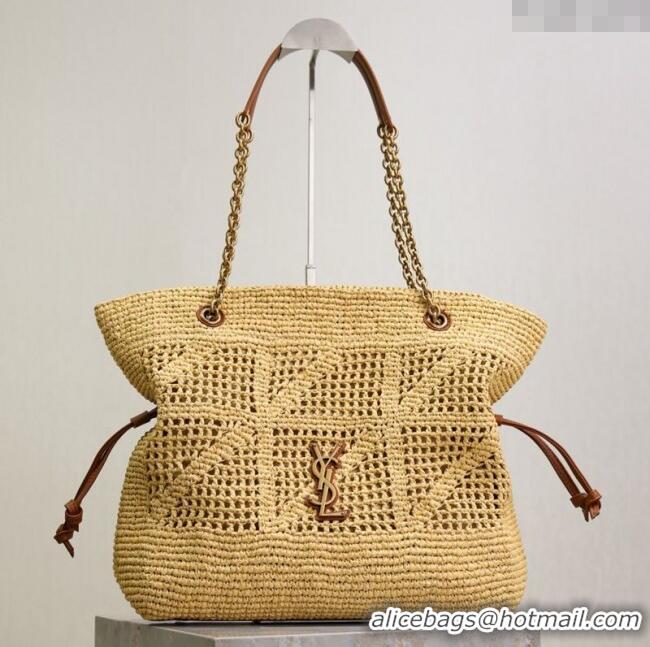 Top Quality Saint Laurent Jamie Shopping Small Bag in Raffia Straw 833948 Beige 2025