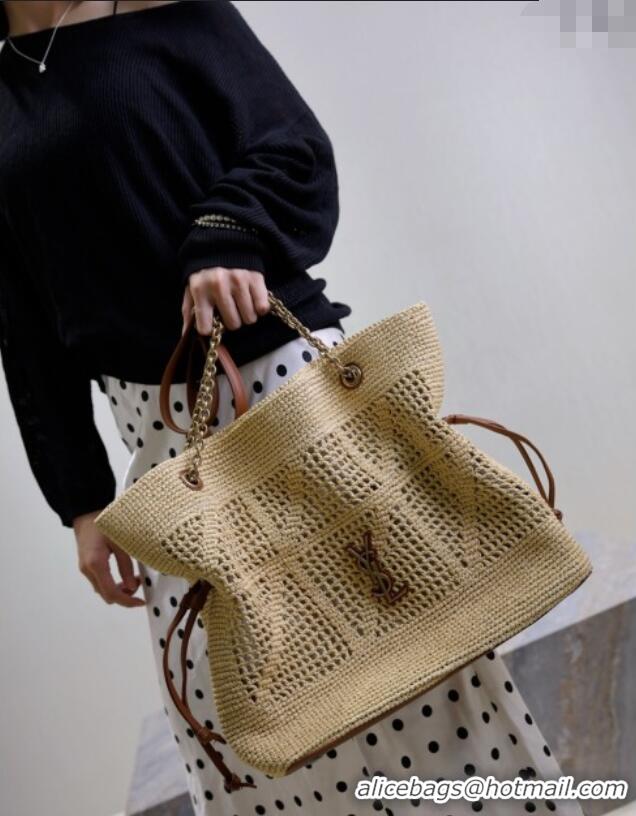 Top Design Saint Laurent Jamie Shopping Bag in Raffia Straw 809824 Beige 2025