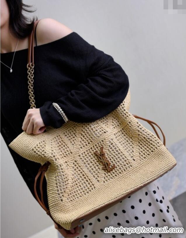 Top Design Saint Laurent Jamie Shopping Bag in Raffia Straw 809824 Beige 2025