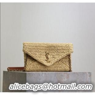 Good Product Saint Laurent Cassandre Chain Clutch in Raffia Straw 819271 Beige 2025