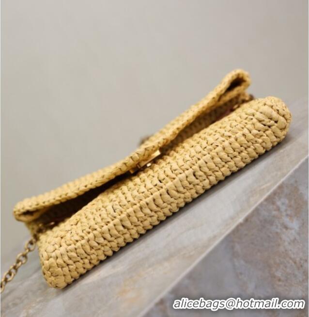 Good Product Saint Laurent Cassandre Chain Clutch in Raffia Straw 819271 Beige 2025