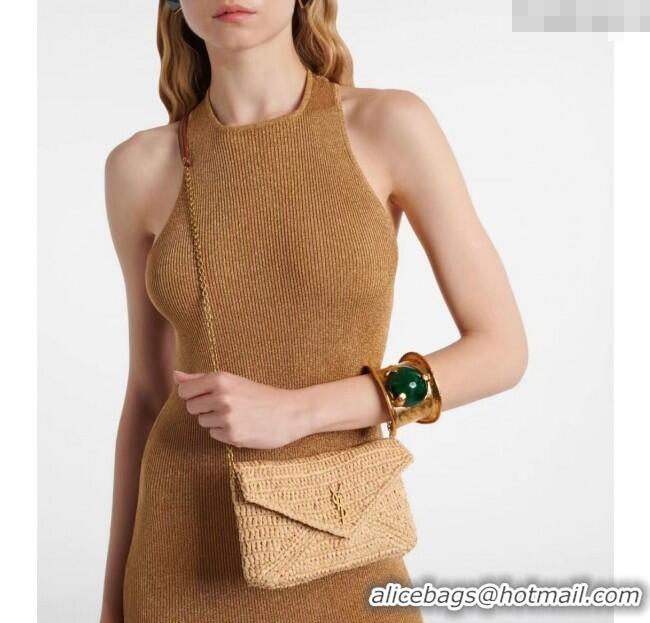 Good Product Saint Laurent Cassandre Chain Clutch in Raffia Straw 819271 Beige 2025