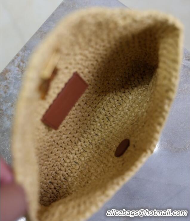 Good Product Saint Laurent Cassandre Chain Clutch in Raffia Straw 819271 Beige 2025