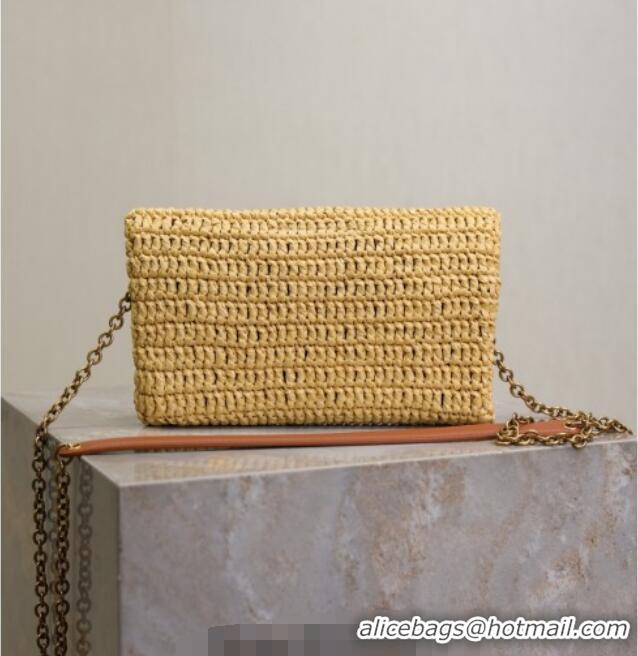 Good Product Saint Laurent Cassandre Chain Clutch in Raffia Straw 819271 Beige 2025