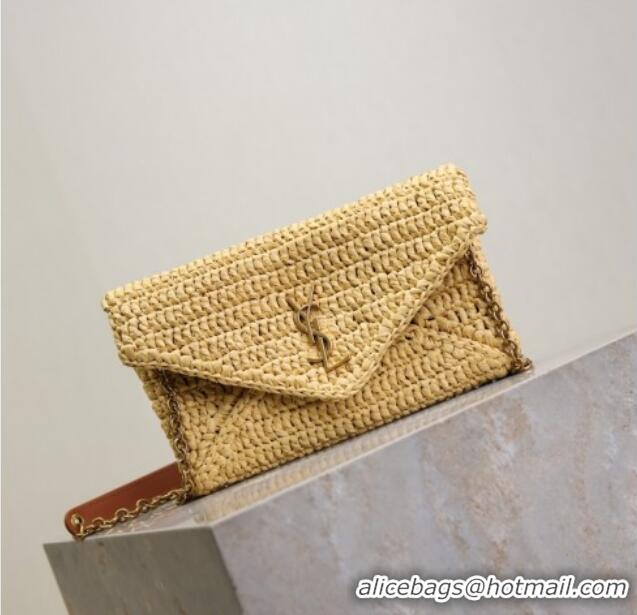 Good Product Saint Laurent Cassandre Chain Clutch in Raffia Straw 819271 Beige 2025