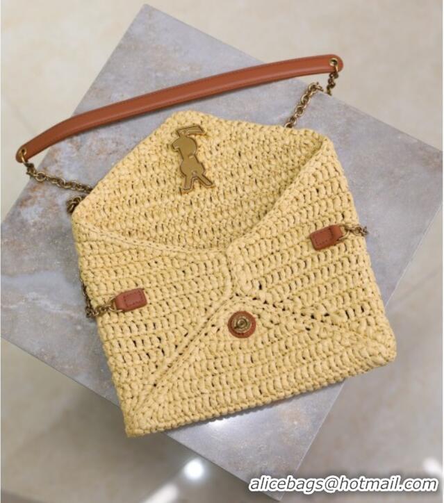 Good Product Saint Laurent Cassandre Chain Clutch in Raffia Straw 819271 Beige 2025