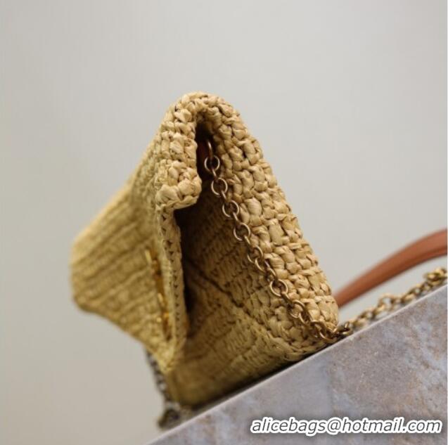 Good Product Saint Laurent Cassandre Chain Clutch in Raffia Straw 819271 Beige 2025