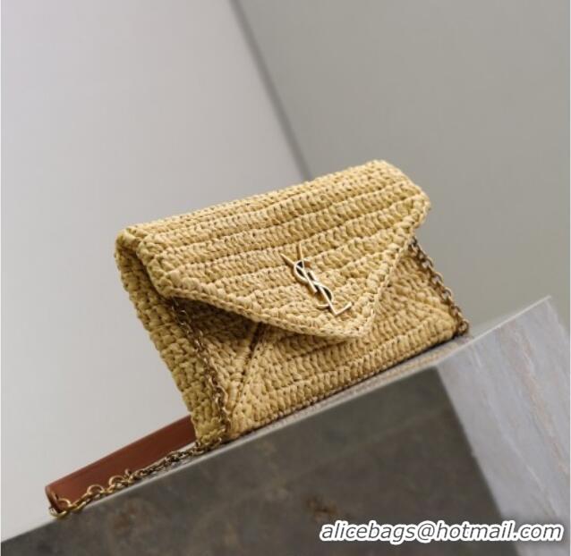 Good Product Saint Laurent Cassandre Chain Clutch in Raffia Straw 819271 Beige 2025