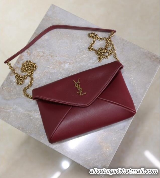 Top Grade Saint Laurent Cassandre Chain Clutch in Lambskin 819271 Dark Burgundy 2025