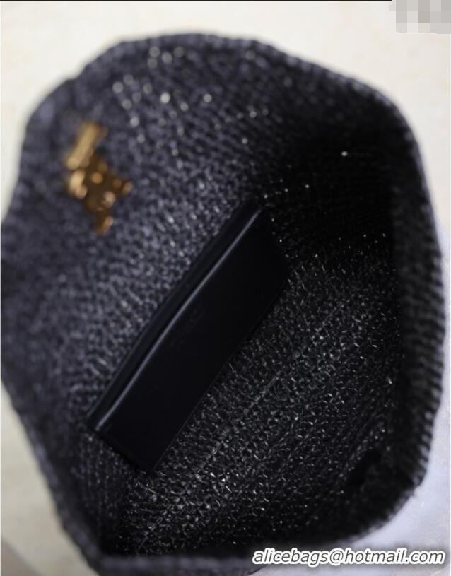 Low Price Saint Laurent Cassander Large Envelope Pouch in Rafia Straw 769307 Black 2025
